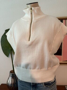 Varley Cream Sleeveless Perforated Knit Tank